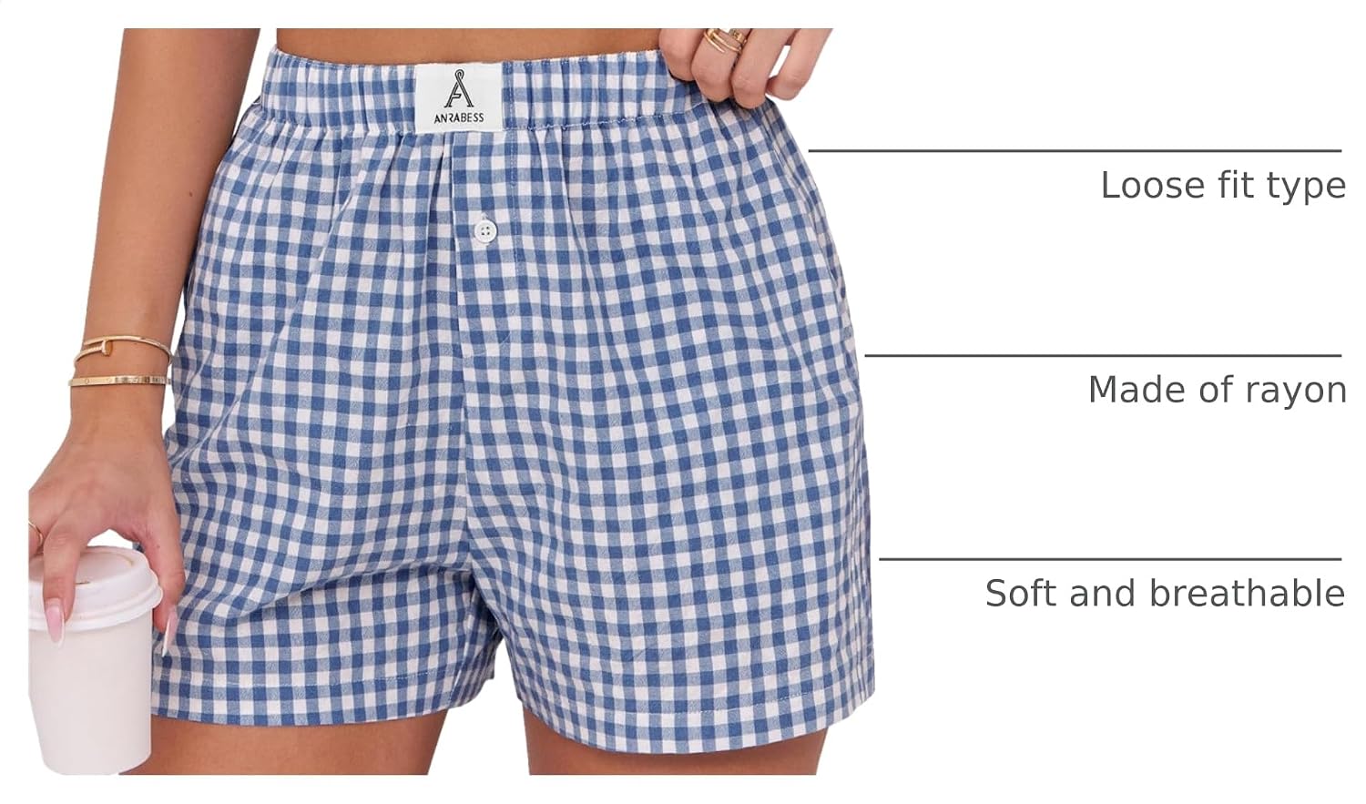 Detalle de ANRABESS Women's Gingham Boxer Shorts for Summer 2026