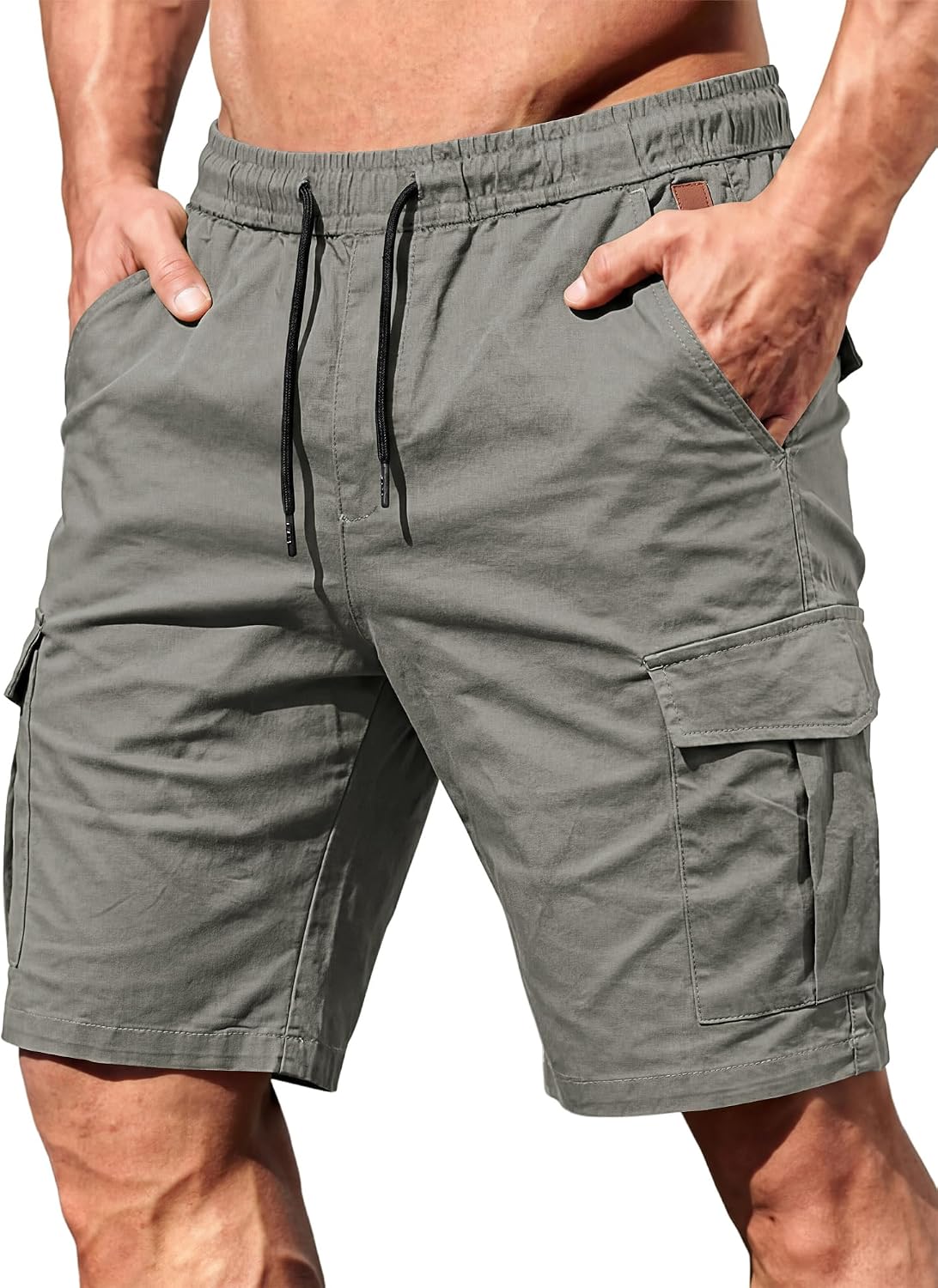 Detalle de JMIERR Mens Cargo Shorts Combat Plain Casual Summer Cotton Jogging Short with Drawstring and Multi Pockets