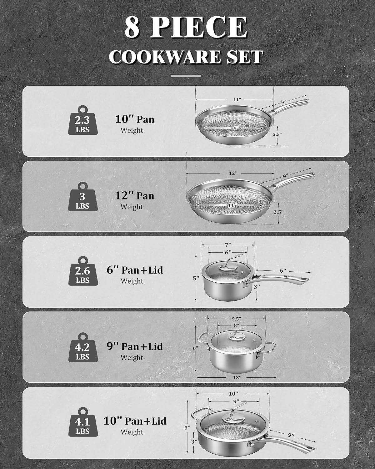 Detalle de Tumzak Titanium Pro Pan 8-Piece Cookware Set, Hammered Nonstick Titanium