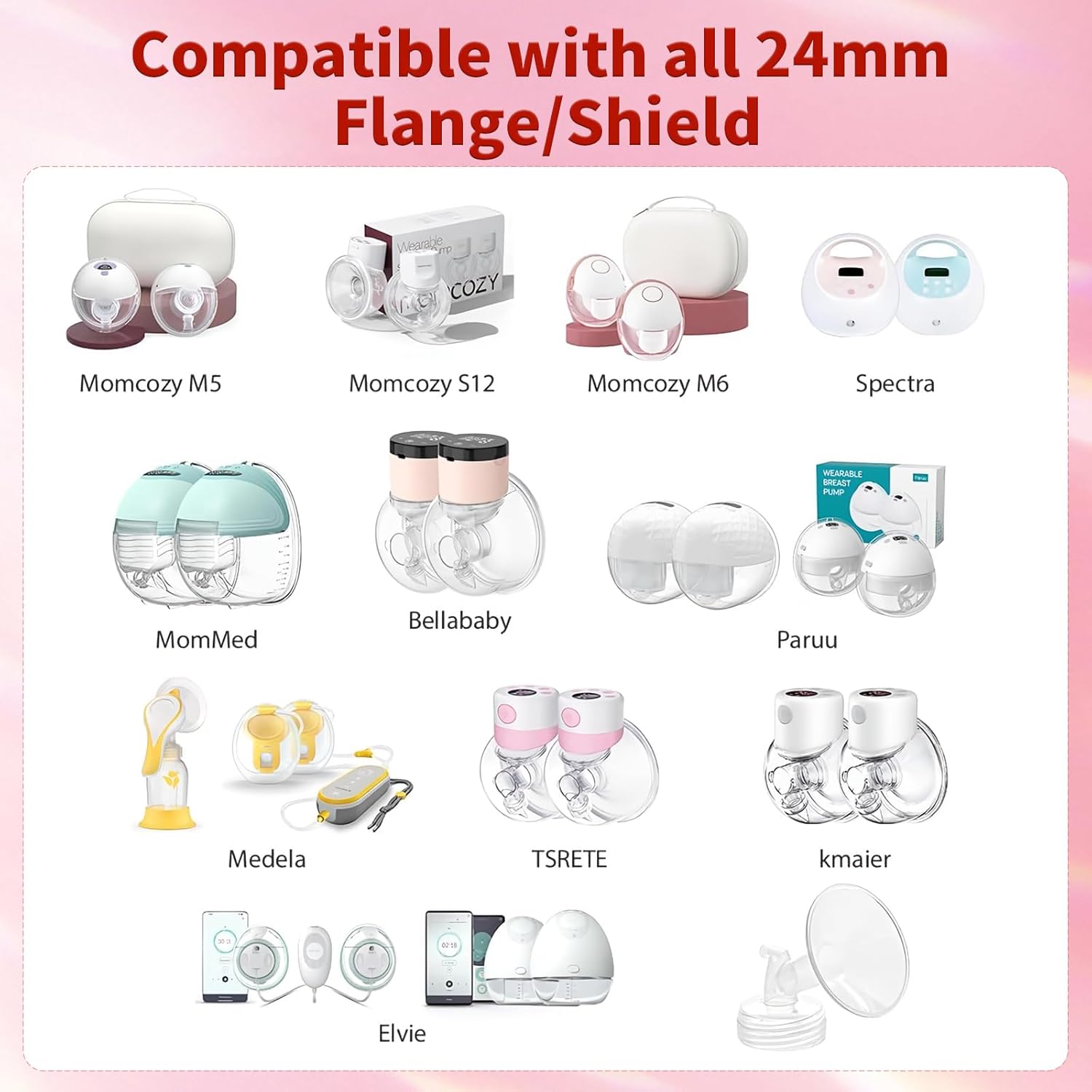 Thumbnail 2 de Breast Pump Flange Inserts Set – 10pcs Replacement Silicone Cushions in 5 Sizes + Cleaning Brush & Ruler