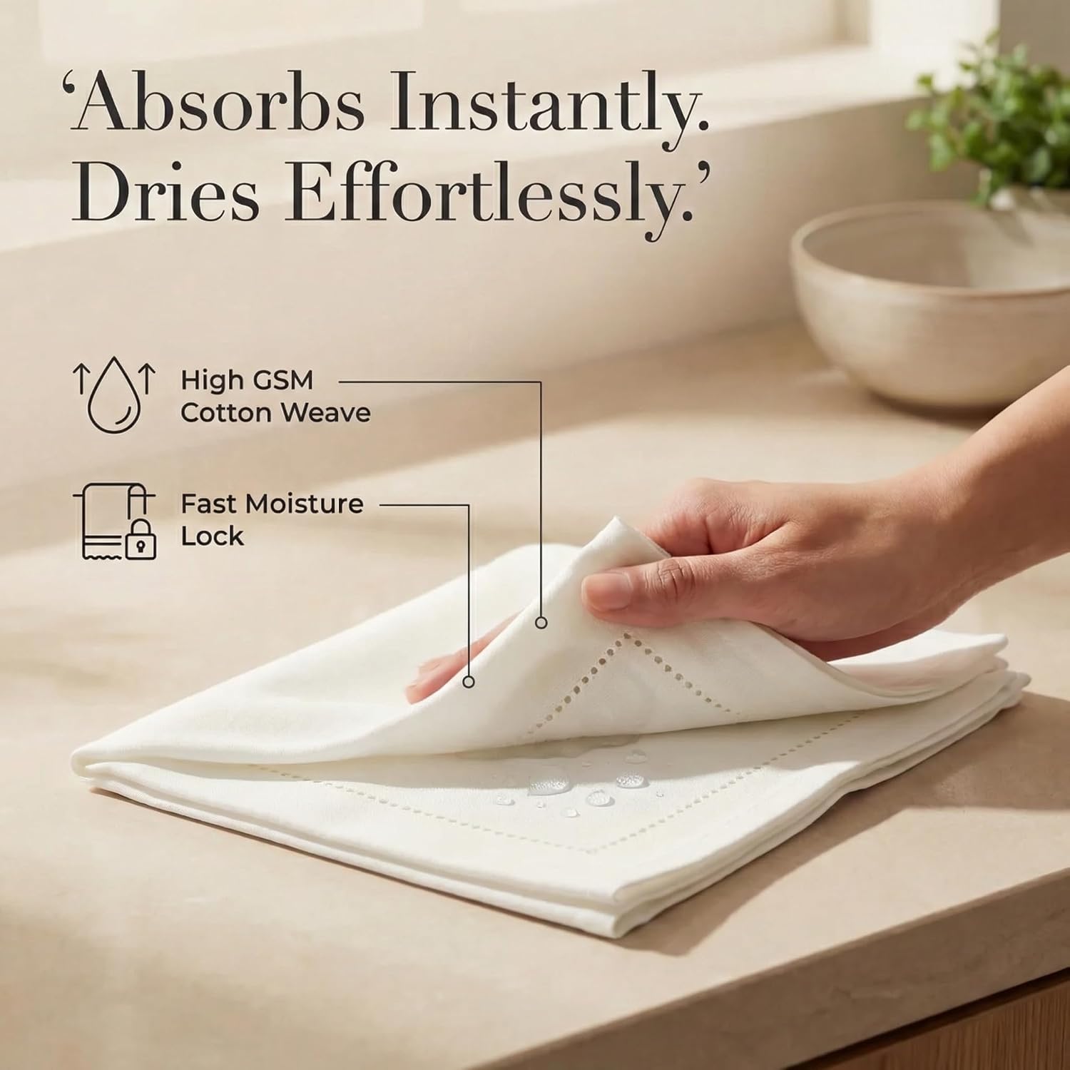 Thumbnail 2 de Urban Villa Ivory Hemstitch Dinner Napkins (Set of 12, 20x20) — 100% Cotton