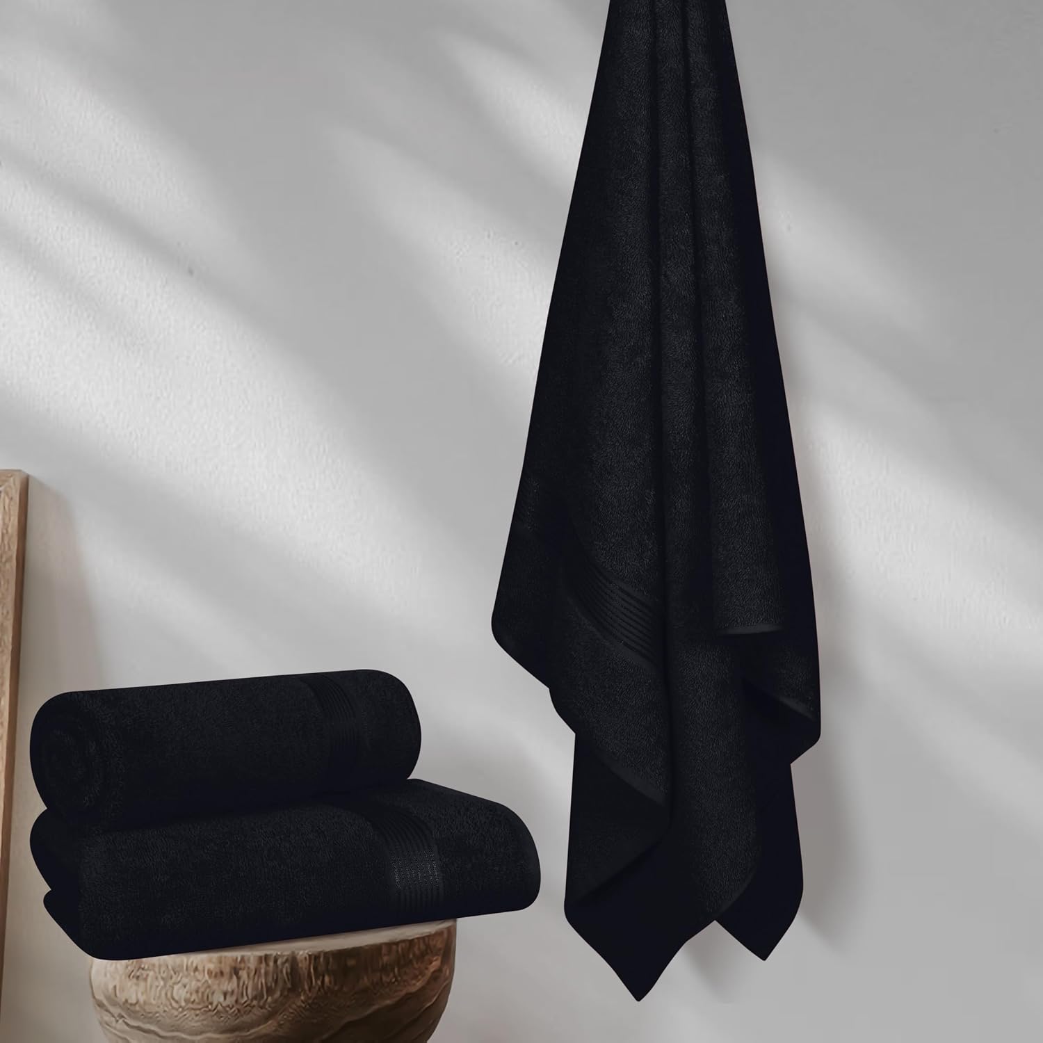 Detalle de Belizzi Home 70147 Cotton Bath Towels, 2-Pack, 28 x 55 Inches, Black