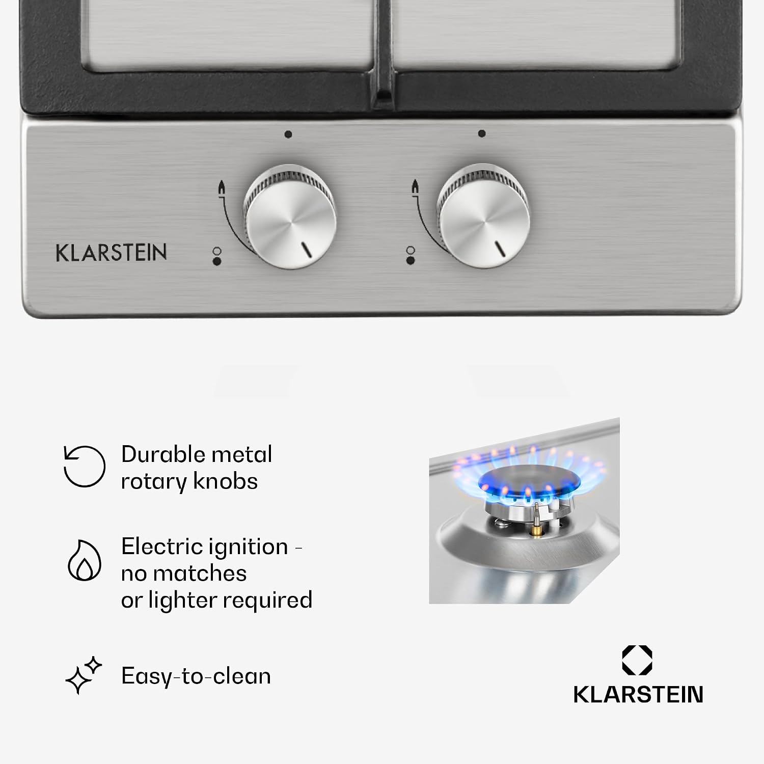 Thumbnail 4 de Klarstein DSM-90400-gnit 2-Burner Built-In Gas Hob, 4 kW, Stainless Steel