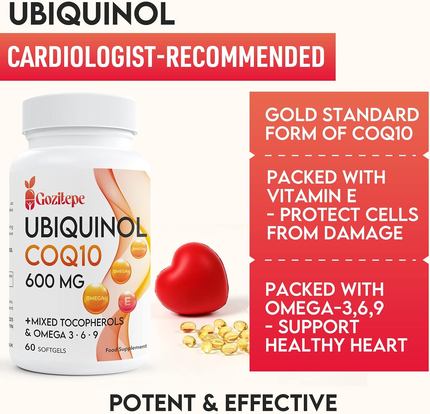 Thumbnail 1 de Ubiquinol CoQ10 600 mg Weichkapseln mit Omega 3-6-9 und Vitamin E – 60 Softgels (4er Pack)