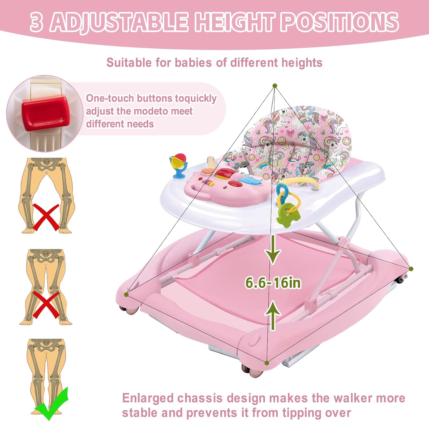 Detalle 2 de Howeemo 5-in-1 Foldable Baby Walker with Adjustable Height and Rear Wheels