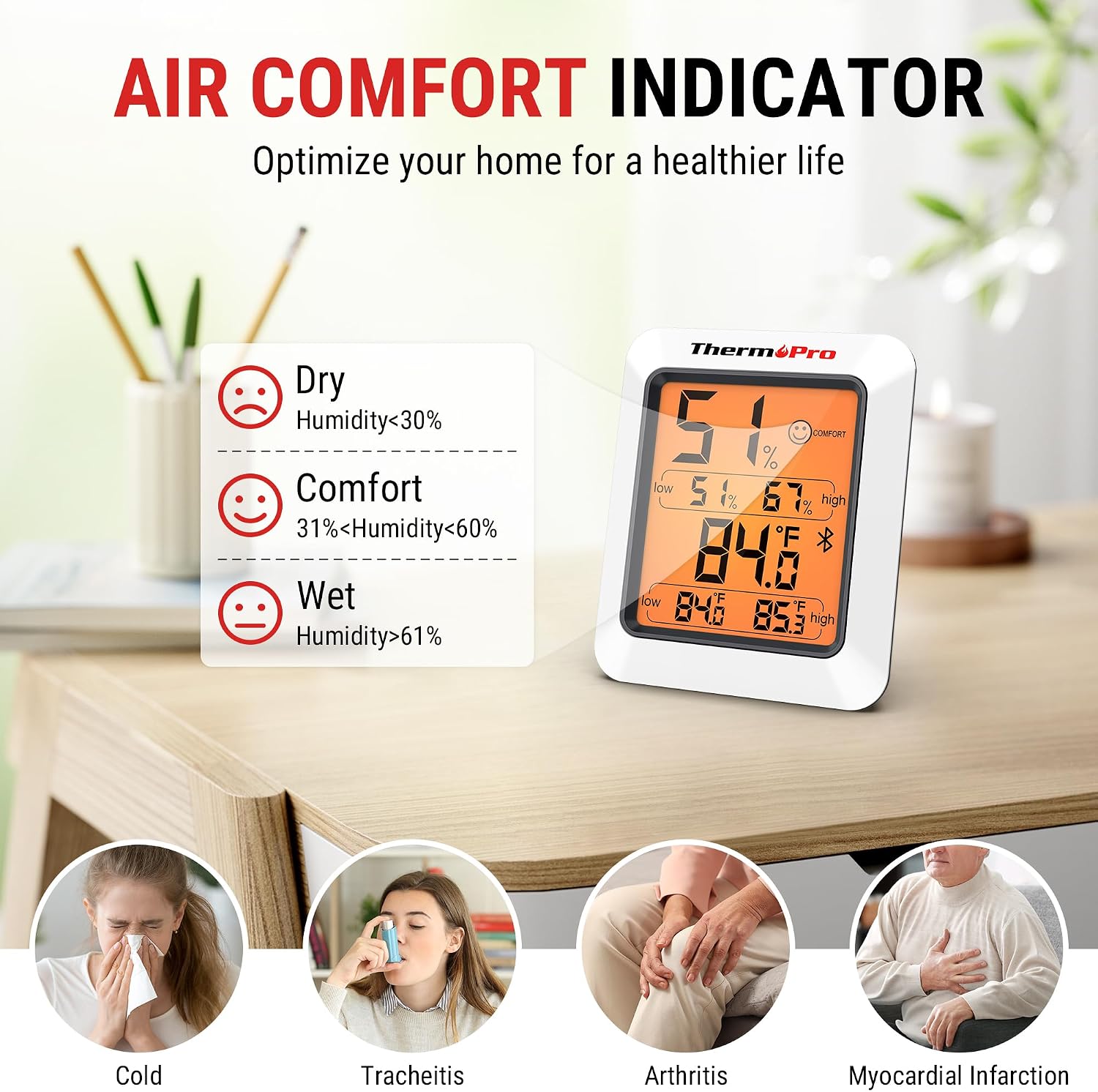 Detalle de ThermoPro TP350 Bluetooth Raumthermometer & Hygrometer mit App-Datenexport