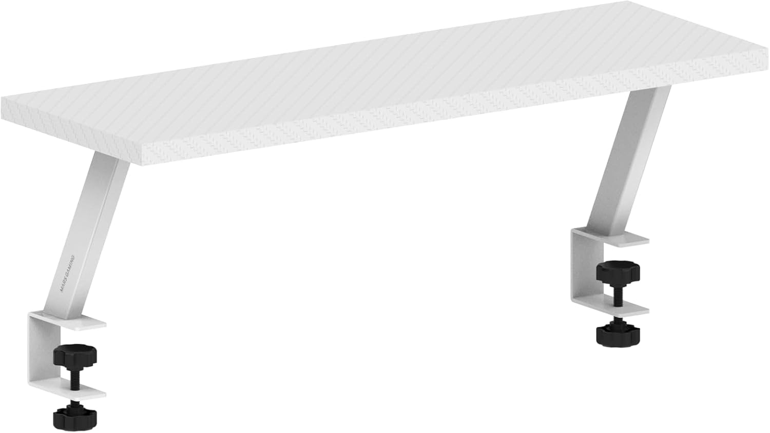Detalle 2 de Mars Gaming MGDS, supporto rialzato per monitor bianco con ripiano in fibra di carbonio (60x20 cm)