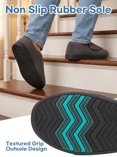 Thumbnail 6 de LongBay Men's Diabetic Slippers Wide Fit Memory Foam – Dark Grey (9UK)