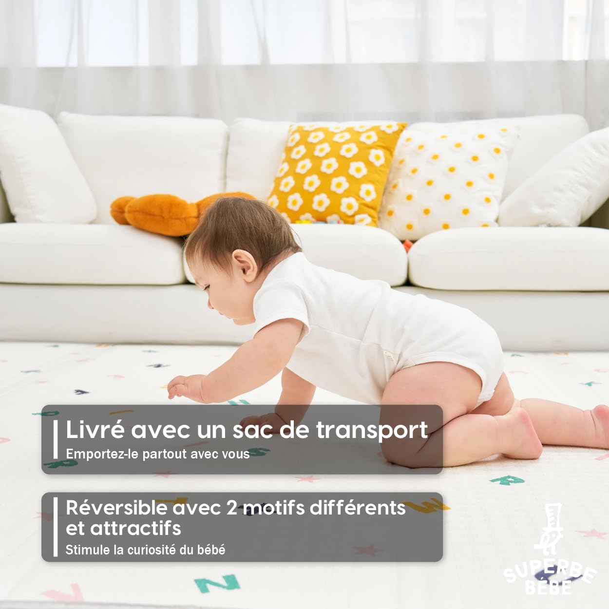 Thumbnail 4 de Tapis d'éveil bébé pliable épais réversible 180x200 cm – Tapis de jeu XXL en mousse