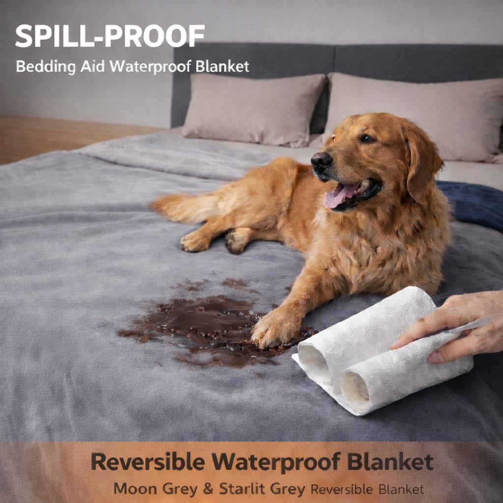Thumbnail 4 de Bedding Aid King Size Waterproof Blanket – Spill-Proof, Reversible Flannel Protection for Bed, Couch, and Pets