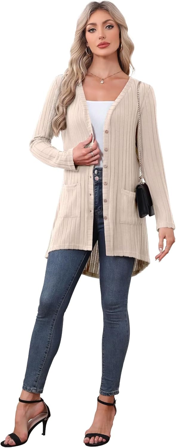 Detalle de YGJIEGENG Womens Cardigans: Lightweight Summer Open Front Knockabout with Pockets