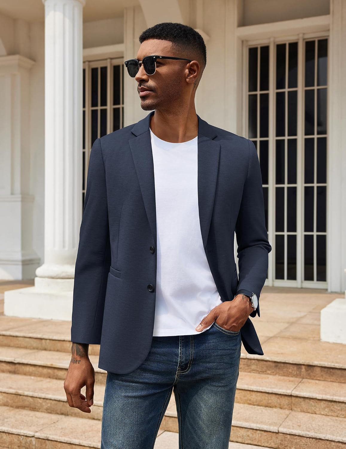 Detalle 2 de COOFANDY Casual Knit Blazer 2-Button