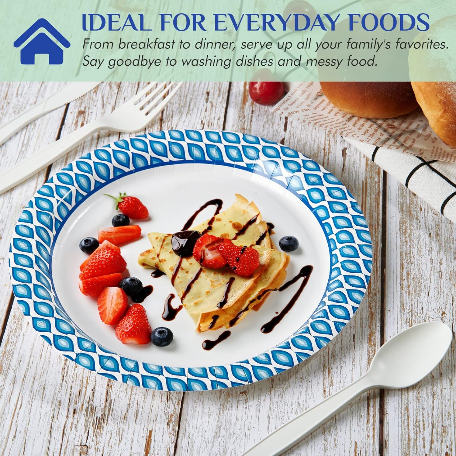 Thumbnail 1 de MUCHII 8.375-Inch Disposable Paper Plates (300 Count) — Printed, Soak- and Cut-Resistant