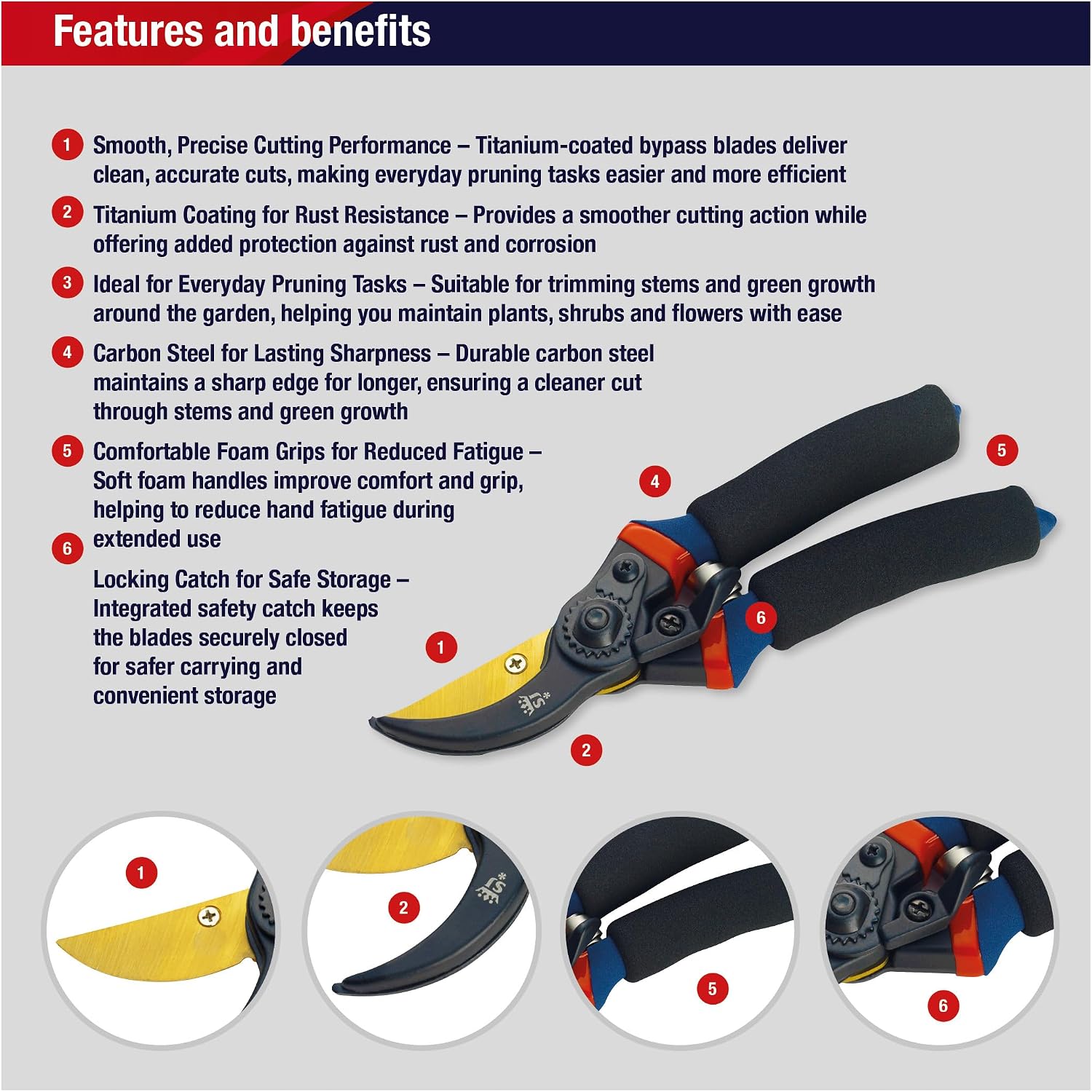 Detalle 2 de Spear & Jackson 6658TITAN Razorsharp Titanium Garden Secateurs