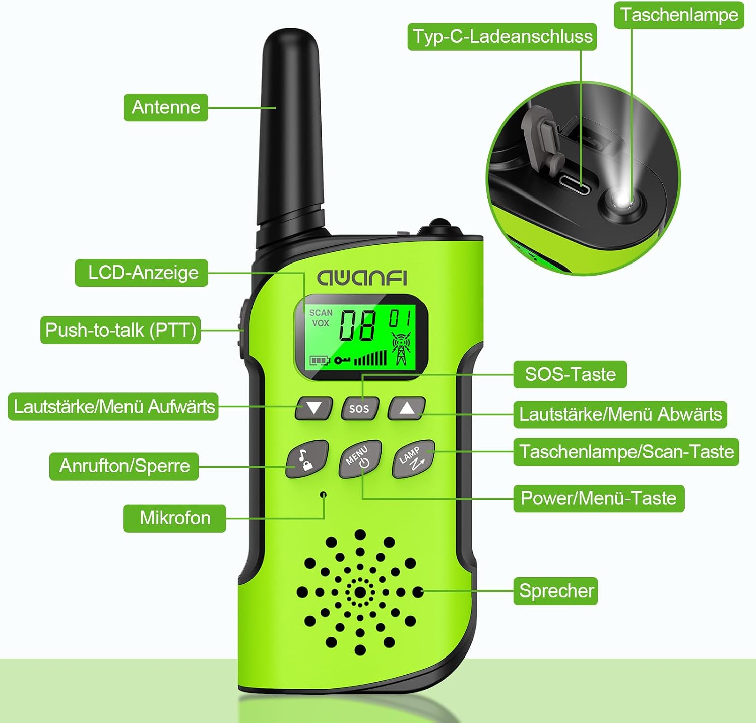 Thumbnail 1 de AWANFI Walkie Talkie Kinder 3 km Reichweite