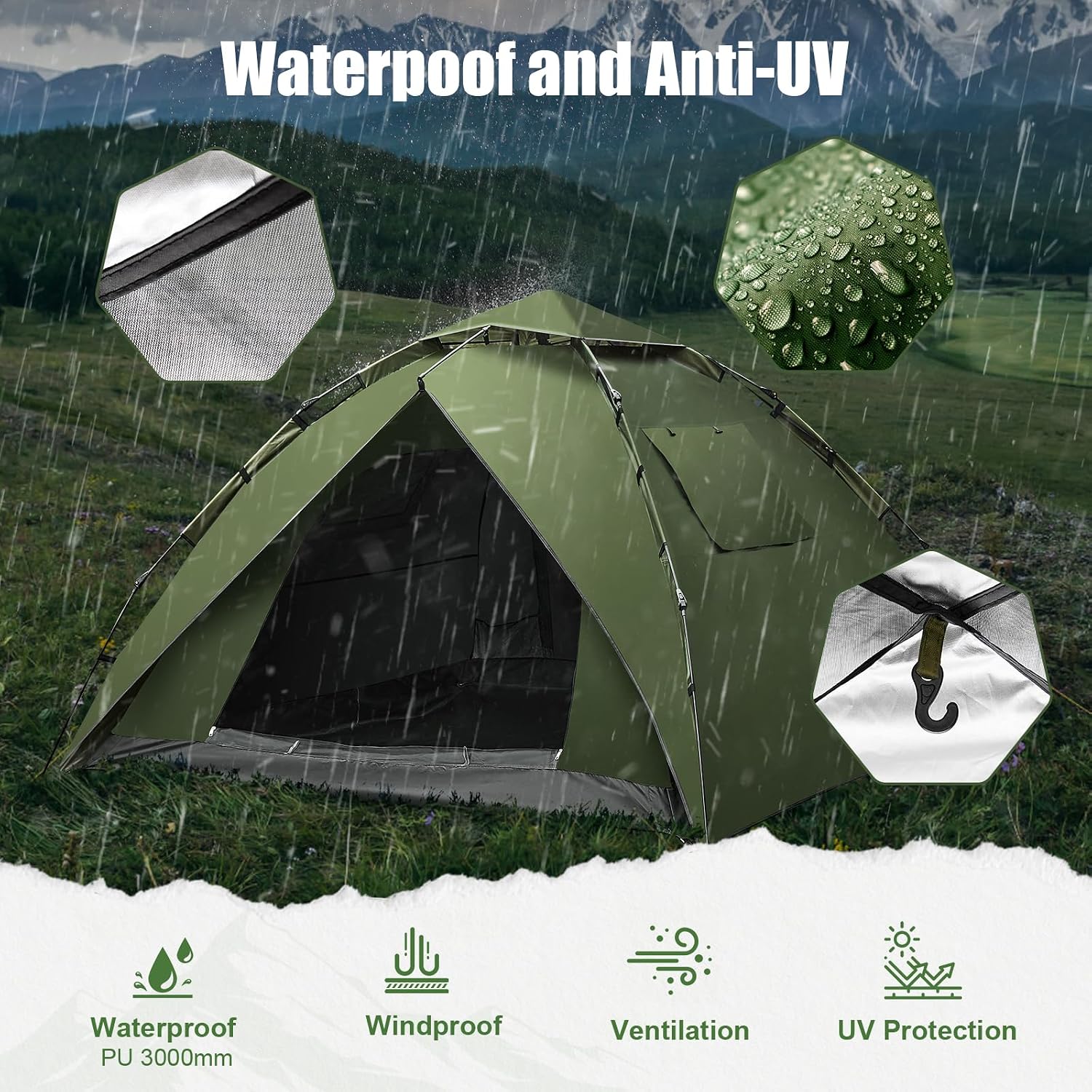 Thumbnail 4 de FORRINX automatische pop-uptent voor 4 personen, dubbellaags, 230 x 230 cm