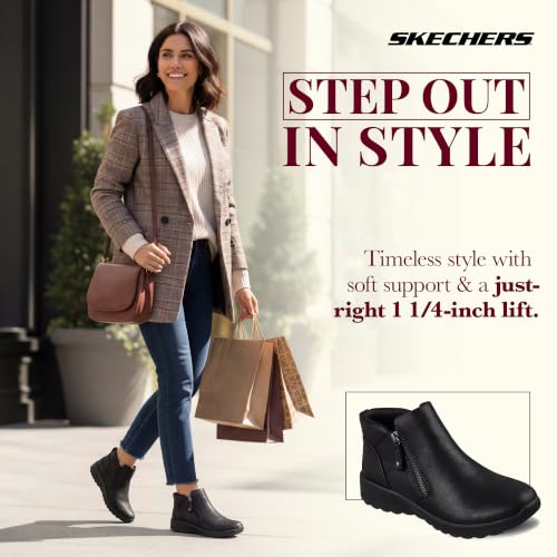 Detalle de Skechers LOVELY VIBE FALL IN BLOOM, botines planos negros veganos con cremallera