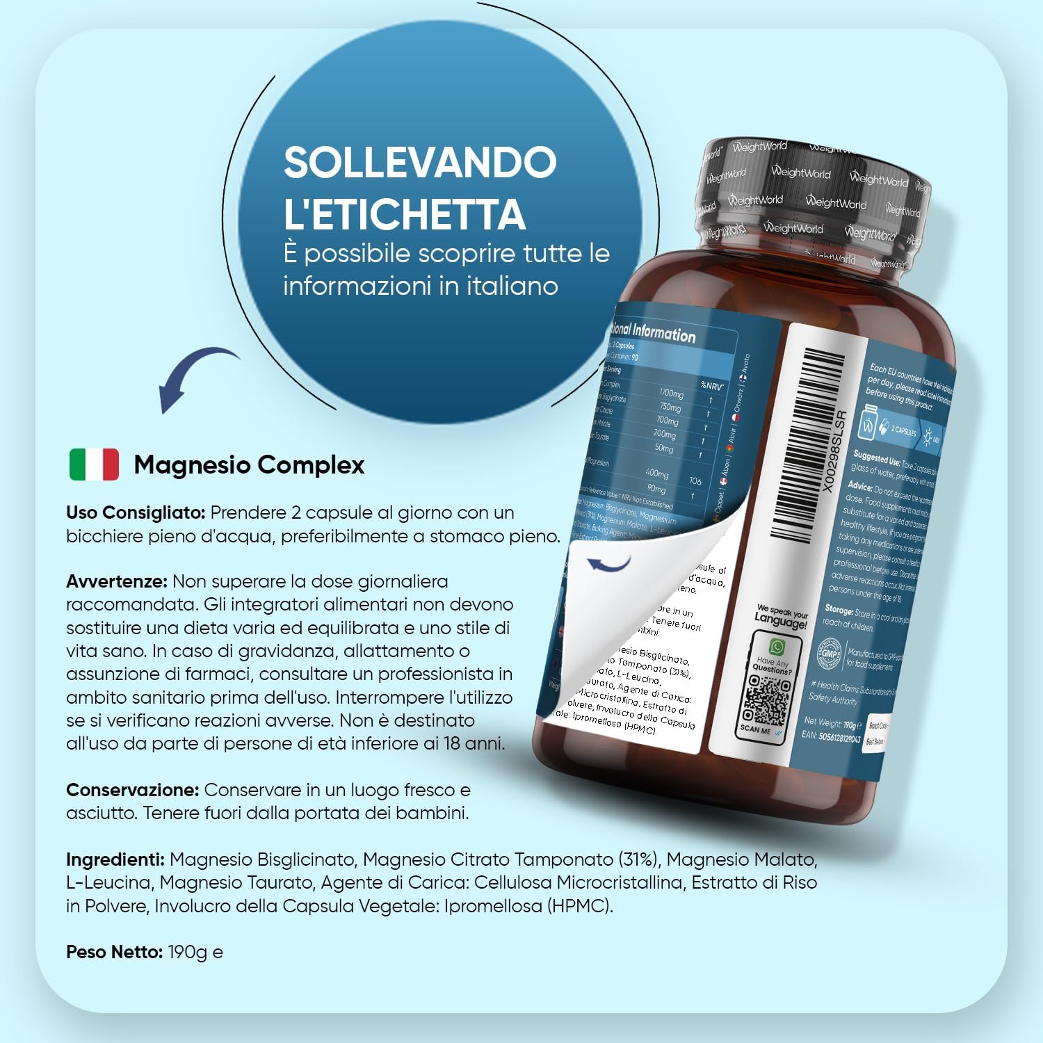 Thumbnail 6 de Magnesio Completo Vegano 490 mg (180 Capsule) | WeightWorld – Bisglicinato e Citrato, 4 in 1