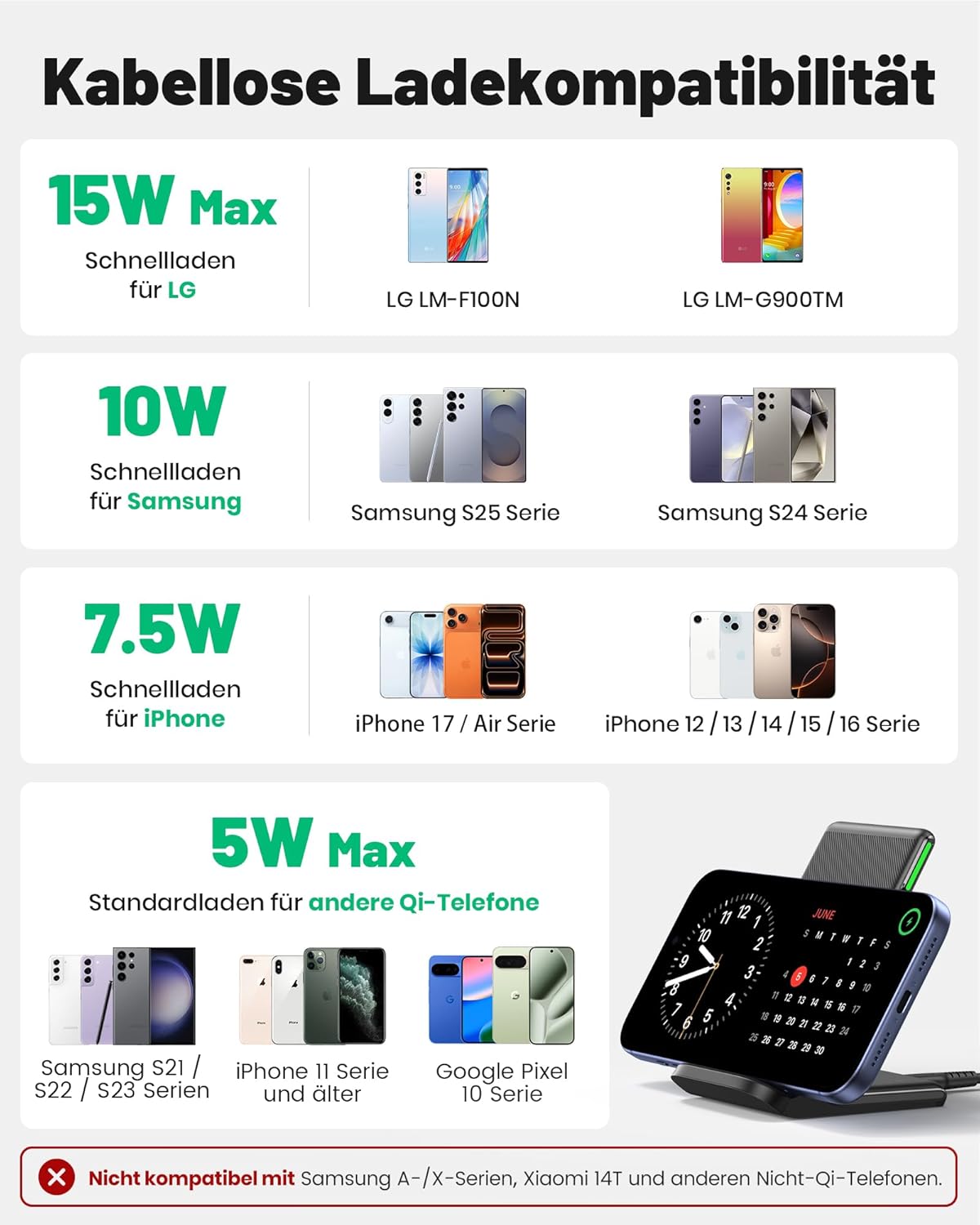 Thumbnail 3 de INIU Wireless Charger Stand 15W Qi Zertifiziert induktive Ladestation 📱