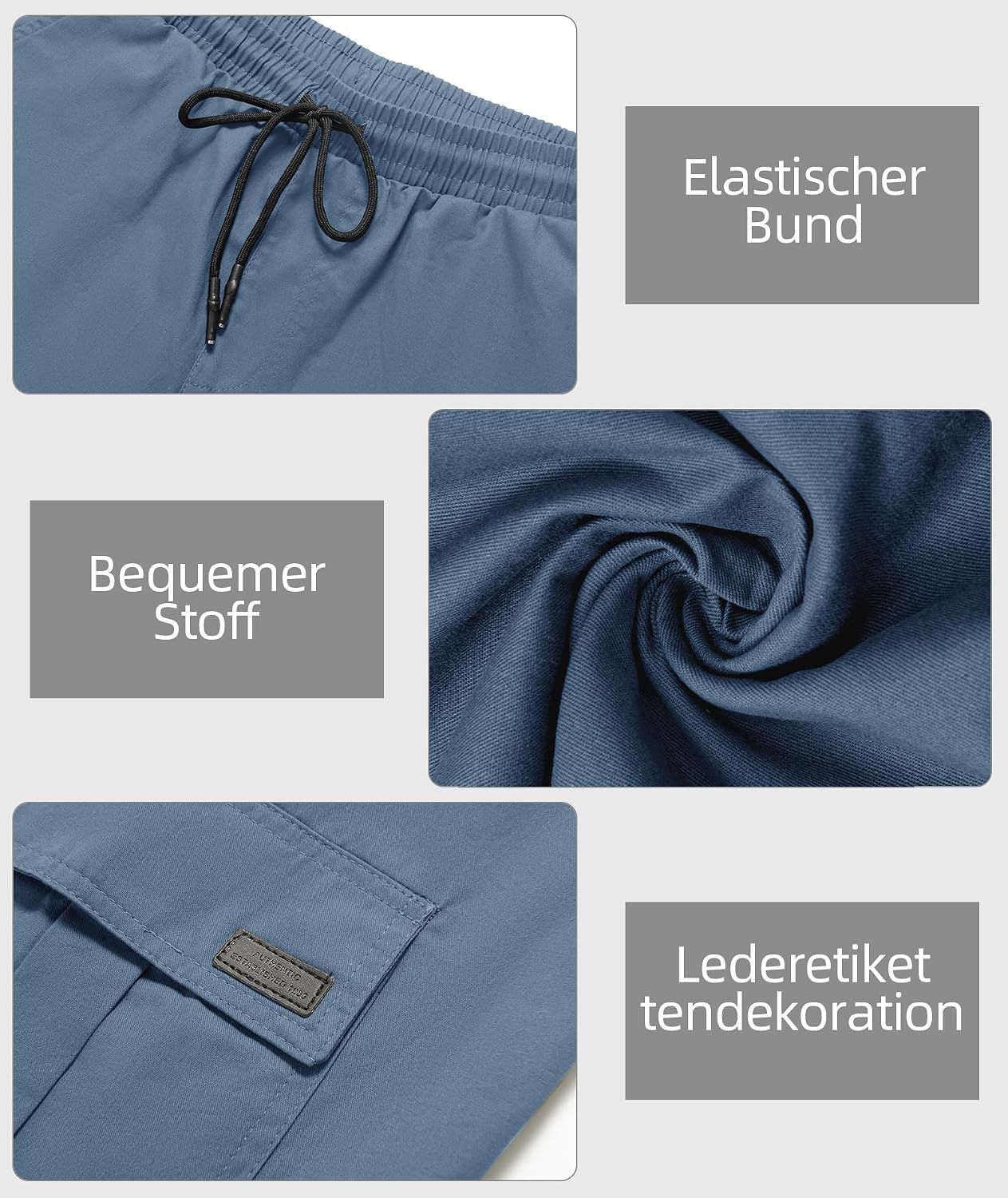 Detalle de JACKETOWN Kurze Cargo Shorts Herren – elastischer Bund, 6 Taschen, Baumwolle Sommer