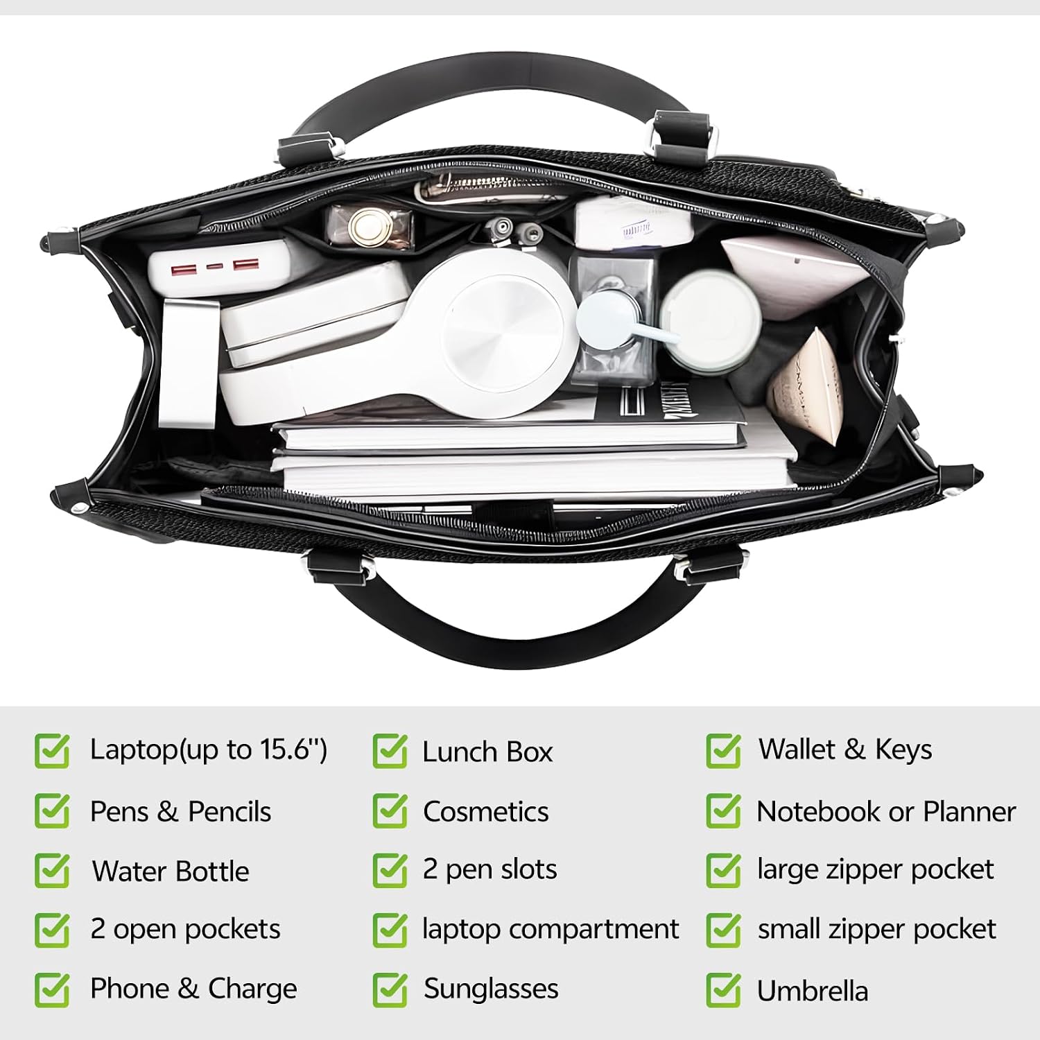 Detalle de hzuisst Arbeitstasche Damen – 15,6 Zoll Laptop-Tasche mit isoliertem Lunchfach, PU Leder, Große Aktentasche mit Langem Schultergurt