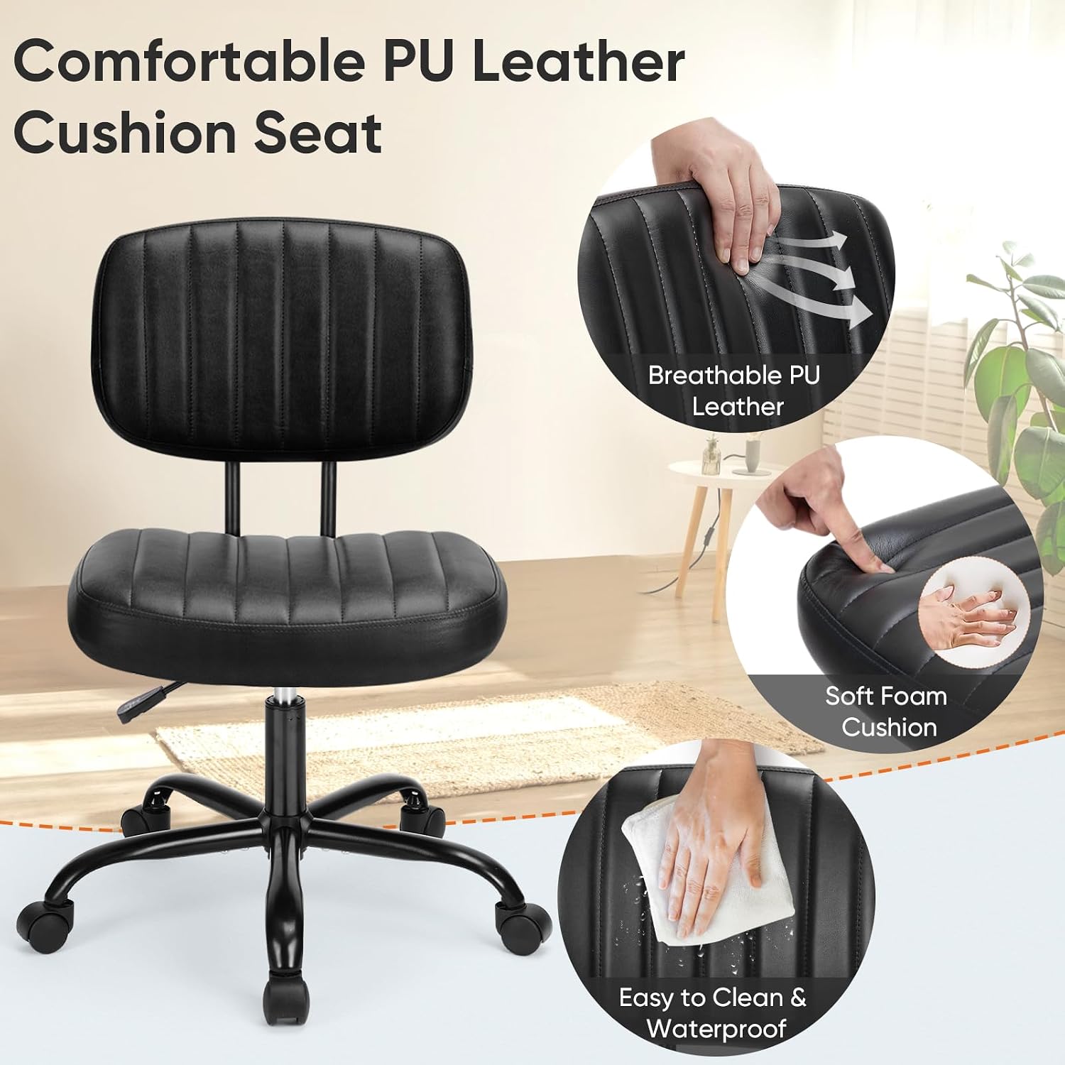 Detalle de DUMOS 2139ND722 Armless PU Leather Office Chair with Adjustable Height