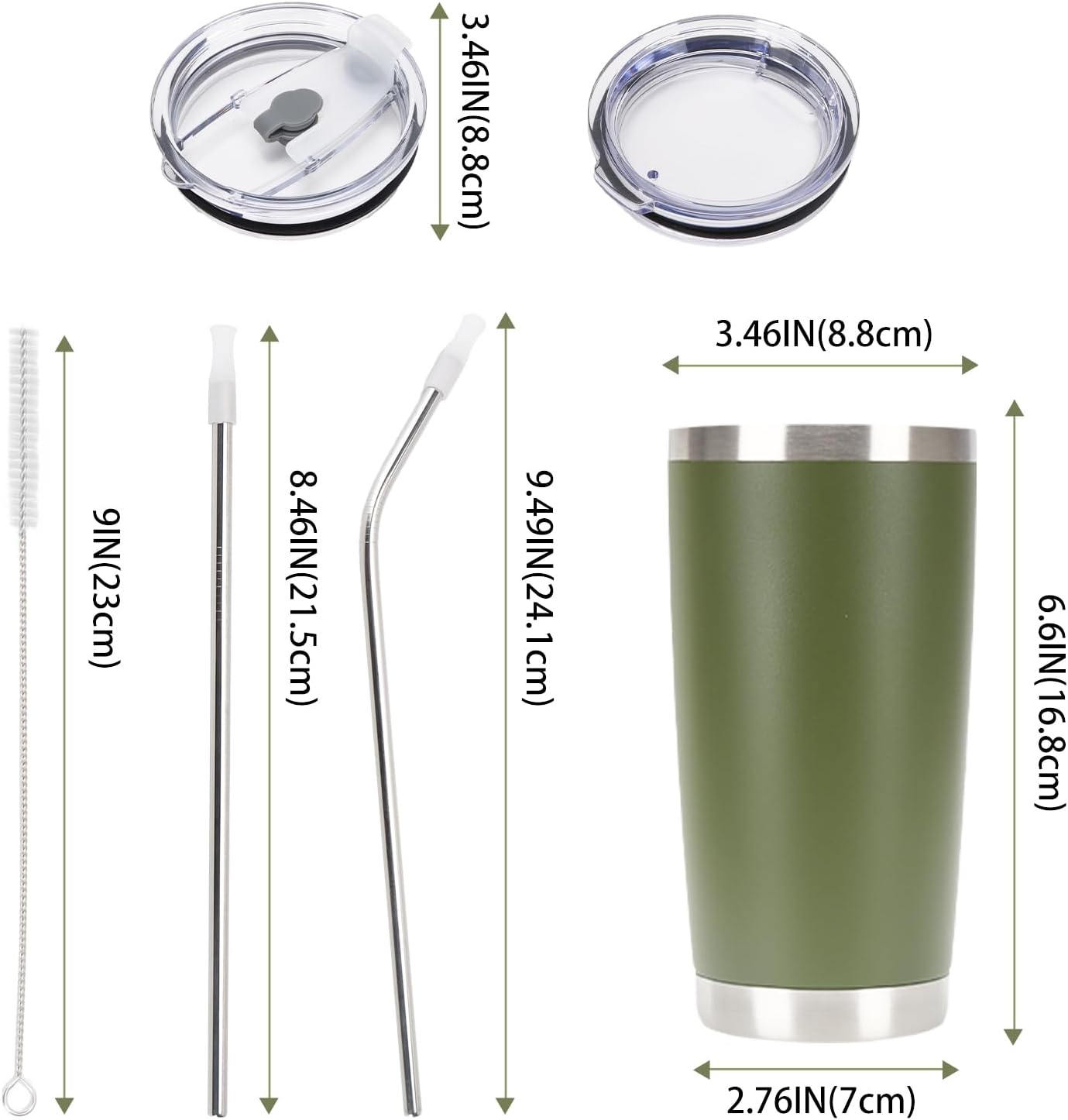 Thumbnail 1 de Y·J&H 20oz Travel Tumbler: Double Wall Vacuum Insulated Stainless Steel (Army Green)