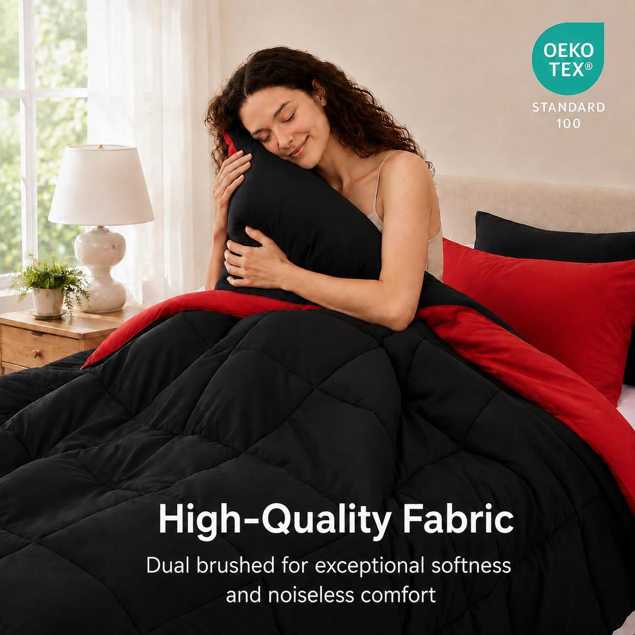 Detalle de Anluoer Queen Comforter Set 7 Piece: Reversible, Ultra-Soft, All-Season Bedding