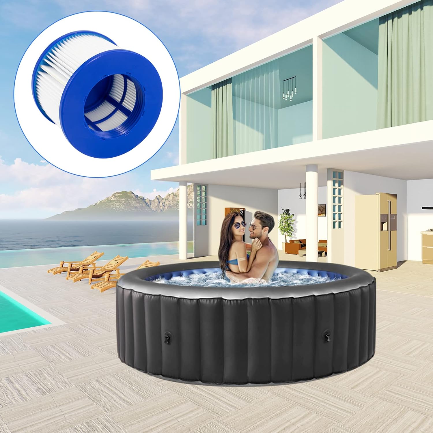 Detalle de Hrozny Filterkartusche für Whirlpool – 4 Stück, 75 x 100 mm, kompatibel mit Clever Spa u.a.