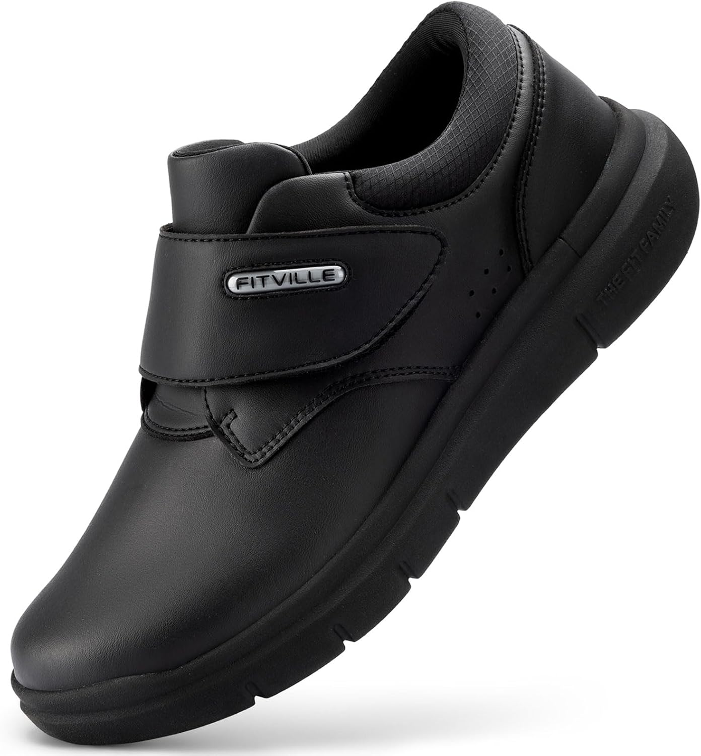 Detalle de FitVille chaussures pour hommes en cuir façon sneaker décontractée pour pieds larges, scratch réglable