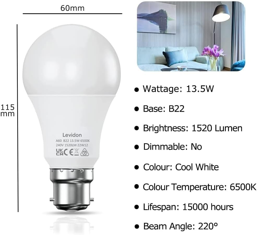 Thumbnail 2 de Levidon Bayonet LED Bulbs 100W Equivalent