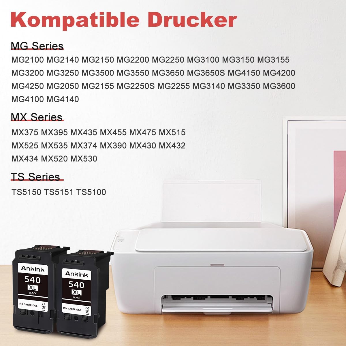 Thumbnail 1 de ANKINK kompatible Tintenpatronen 540XL (PG 540XL) – 2er-Pack Schwarz für Canon-Drucker