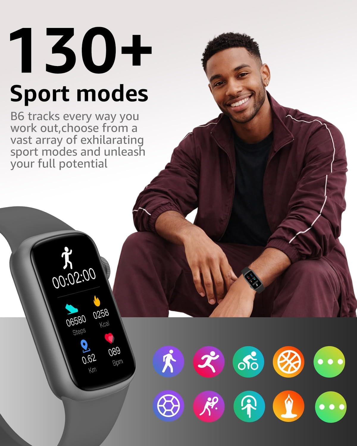 Thumbnail 1 de BUTFORFIT B6 Fitness Tracker & Smart Watch with 1.47-inch TFT Touch Display, Heart Rate & Sleep Monitoring