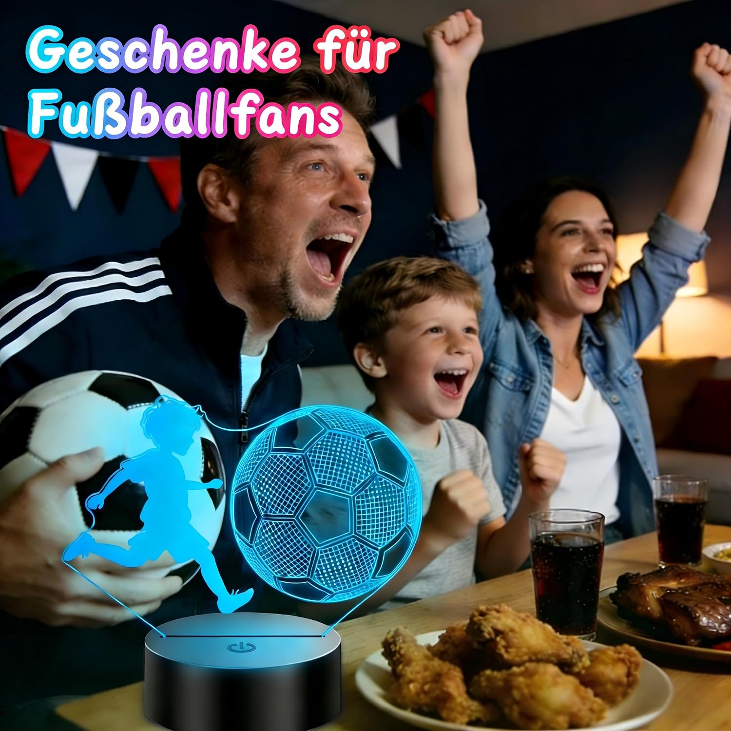 Detalle 2 de Polemera 3D Fußball-Nachtlicht für Jungen (16 Farben) mit Fernbedienung