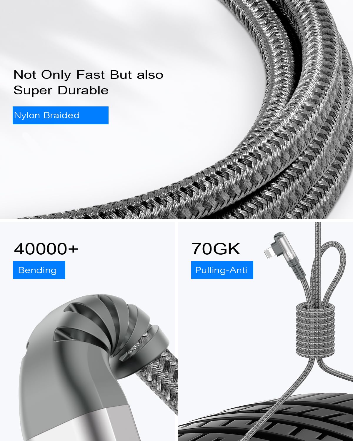 Detalle 2 de sweguard 90-Degree Lightning Cable 2-Pack, 1 m and 3 m Nylon Braided Leads