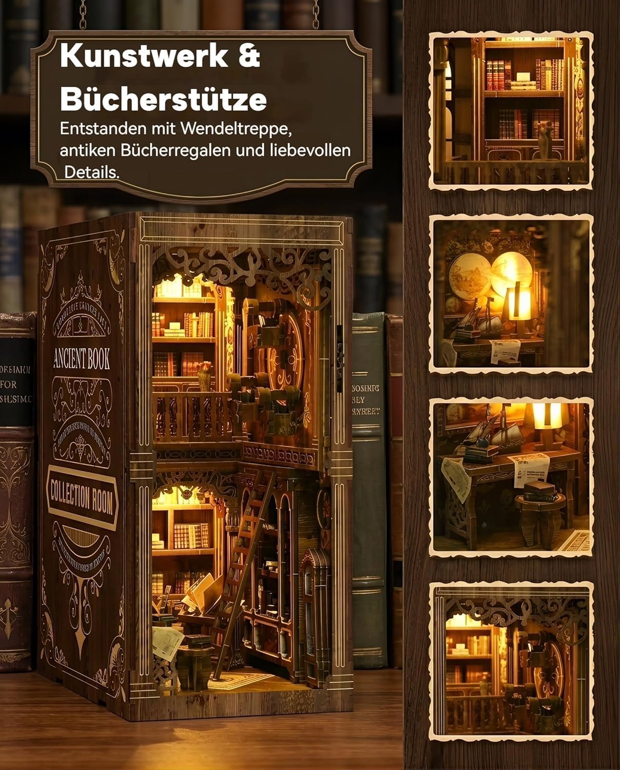 Thumbnail 2 de Book Nook Kit aus Holz – DIY 3D Puppenhaus Miniatur mit LED-Beleuchtung