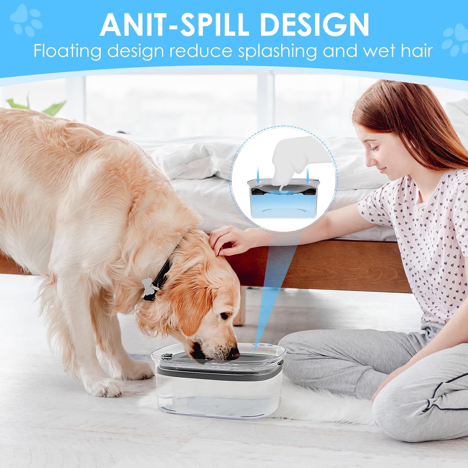 Detalle de AONKEY DWB24-806032 3L Dog Water Bowl with Floating Slow-Drinking Disk