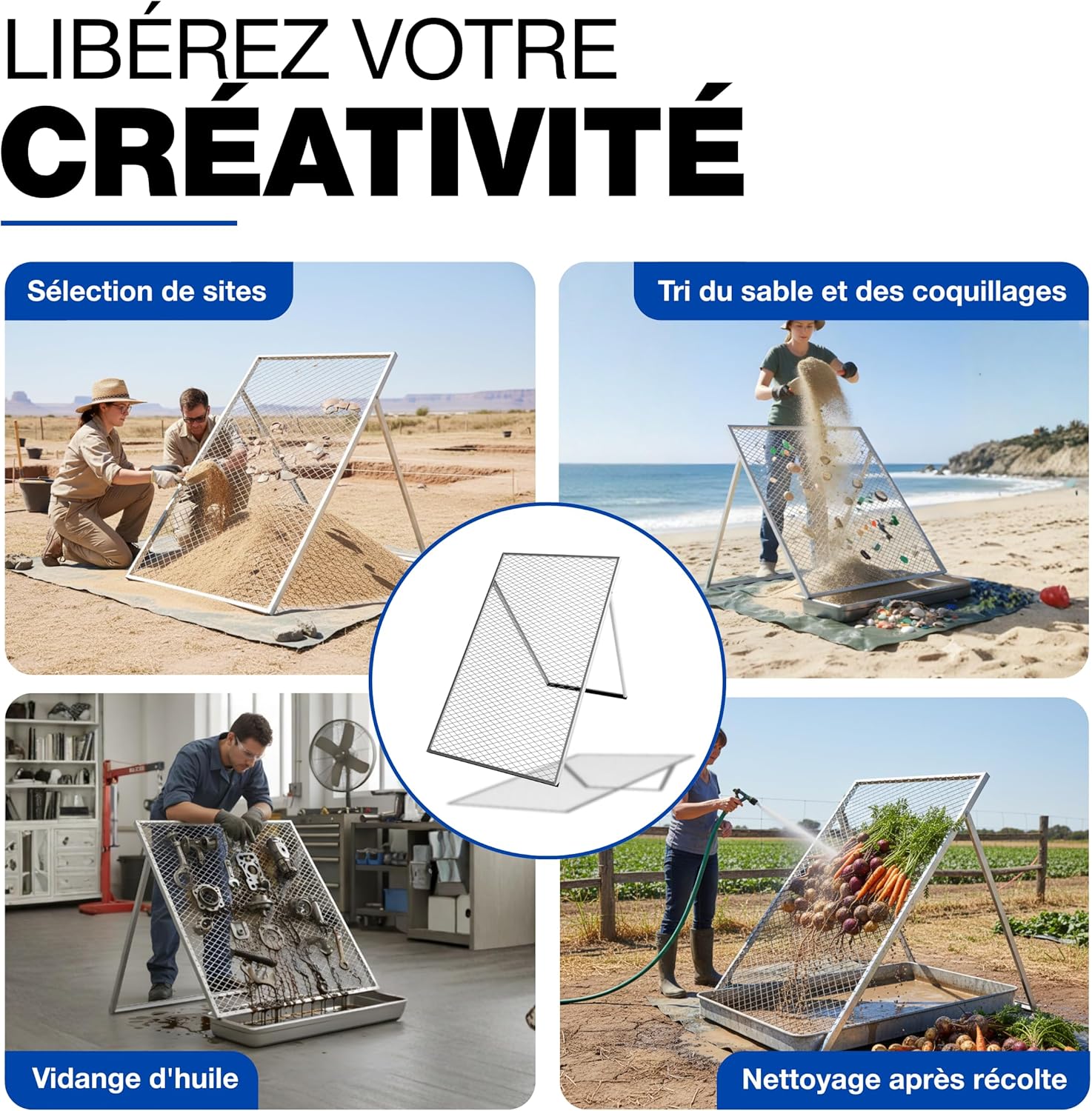 Thumbnail 6 de Tamis de terre GeZu Impex (100 x 60 cm) — passoire pour terre, pierres et compost