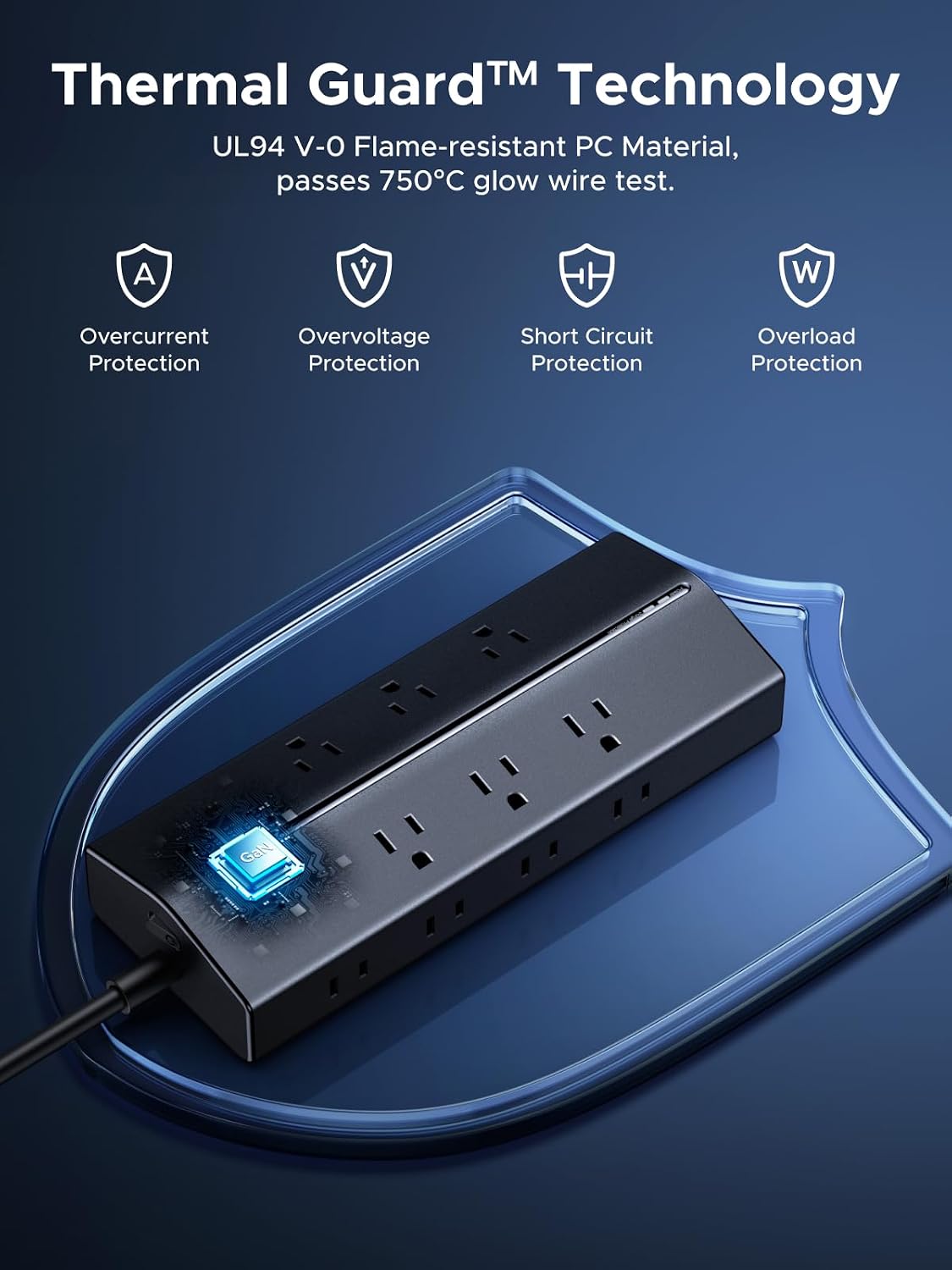 Thumbnail 3 de UGREEN T650 65W GaN Surge Protector Power Strip, 20 Ports, 5 ft Cord