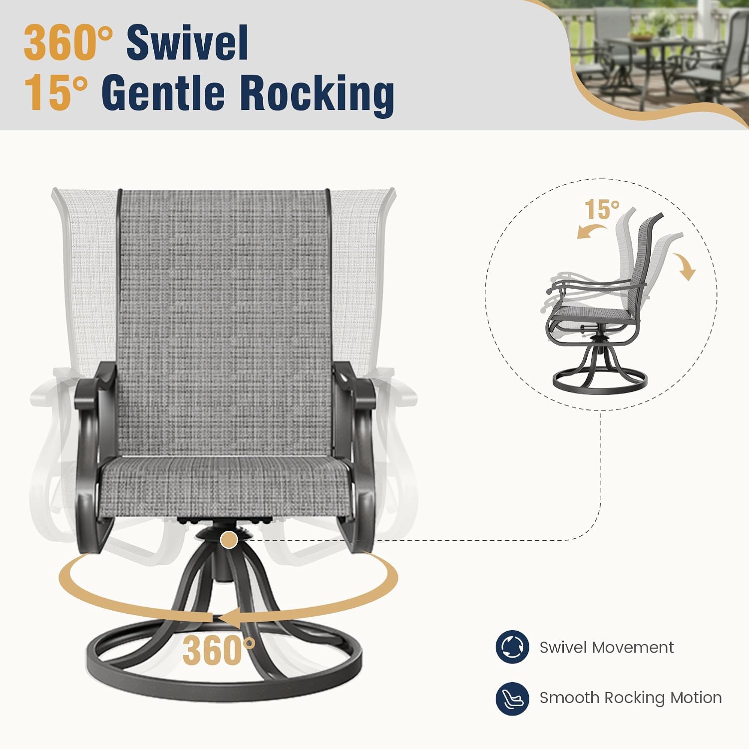 Thumbnail 3 de Amopatio Patio Swivel Chairs Set of 4, Outdoor Dining Chairs with 360° Swivel