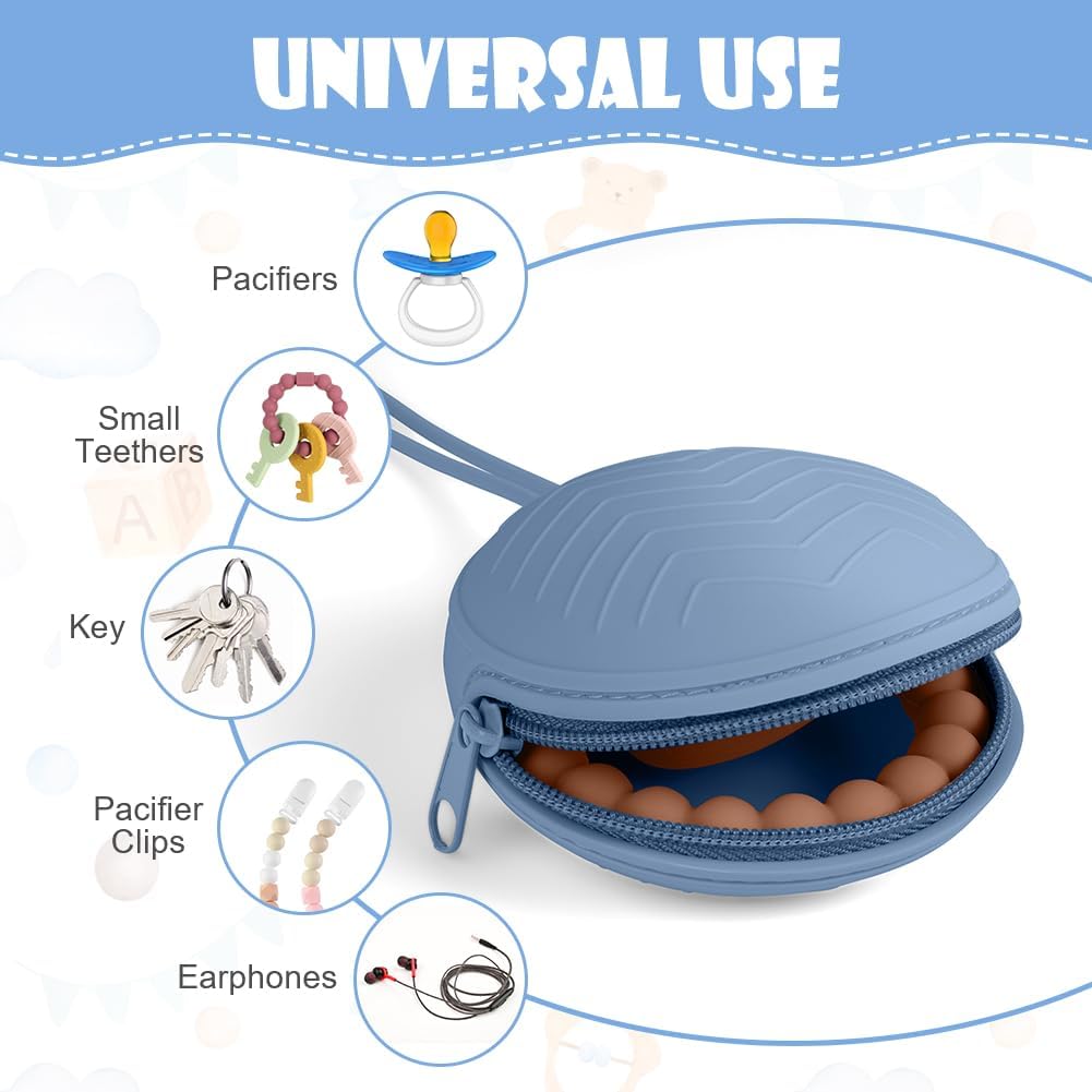 Thumbnail 2 de Aolso Porta Succhietto in Silicone: kit da 3, contenitore lavabile per ciucci e accessori da viaggio (Grigio/Cachi/Blu)