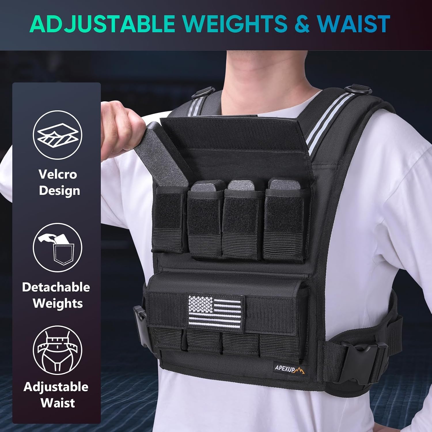 Detalle de APEXUP Adjustable Weighted Vest 40lbs ⚖