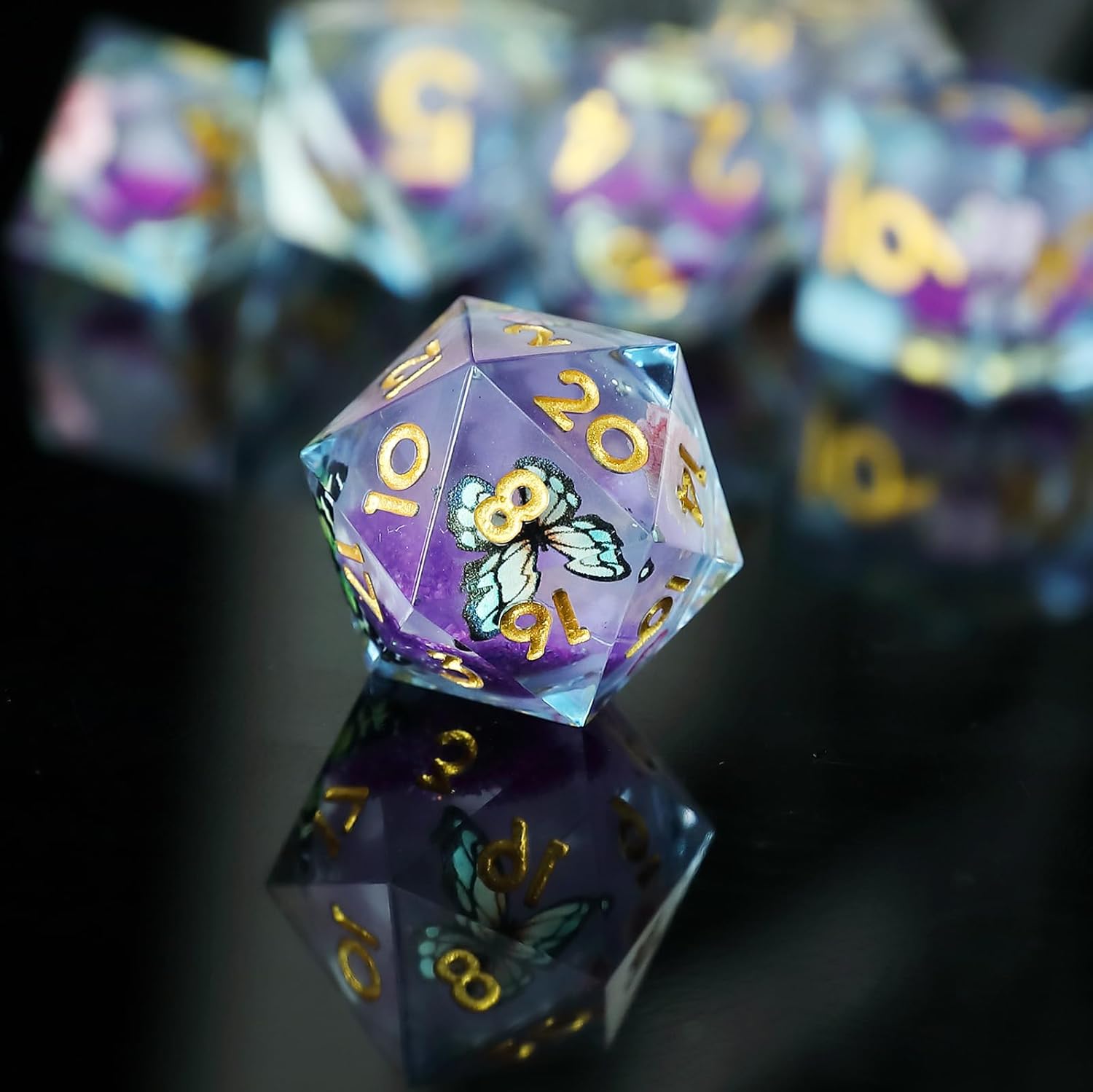 Thumbnail 1 de Liquid Core 7-Piece Resin Polyhedral Dice Set with Butterfly Theme (D&D)