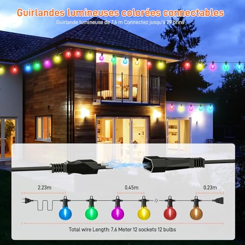Detalle de Kawaya Guirlande Lumineuse Extérieure 8M IP65 – Multicolore, connectable et incassable