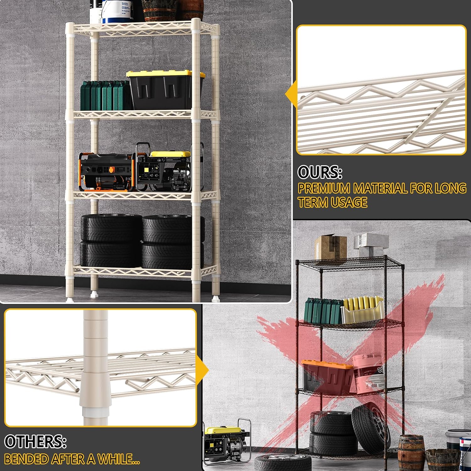 Detalle de M MZG 1000 lbs 4-Shelf Standing Storage Shelves — Heavy Duty Wire Rack