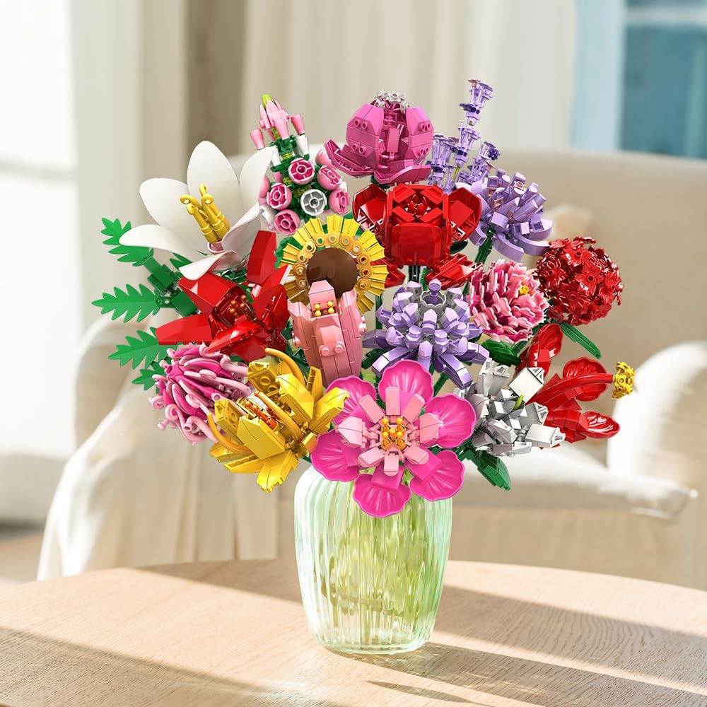 Thumbnail 5 de HOGOKIDS Flower Bouquet Set for Adults (Valentine) – 1461pcs botanical DIY artificial flowers with 18 sticks
