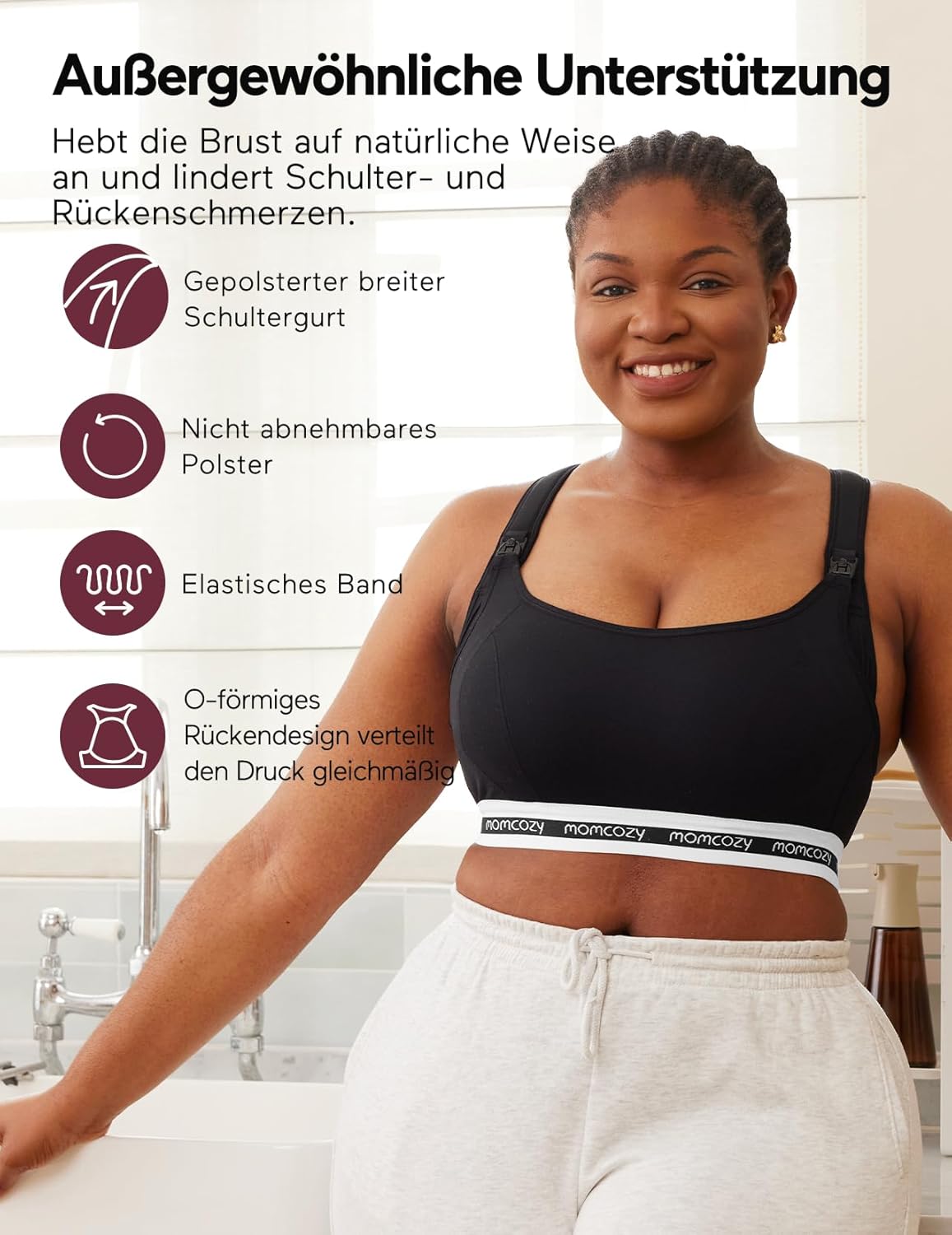 Thumbnail 1 de momcozy Still-BH FB011: Sport-Still-BH mit niedrigem Einschlag, gepolstert, drahtlos und ideal für Schwangerschaft & Stillzeit