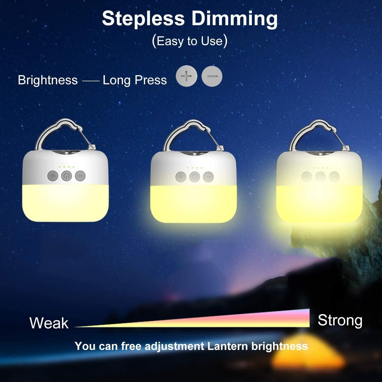 Detalle de Campinglampe LED Camping-Laterne USB aufladbar (5200 mAh) mit 4 Modi, stufenlosem Dimmen & Magnet
