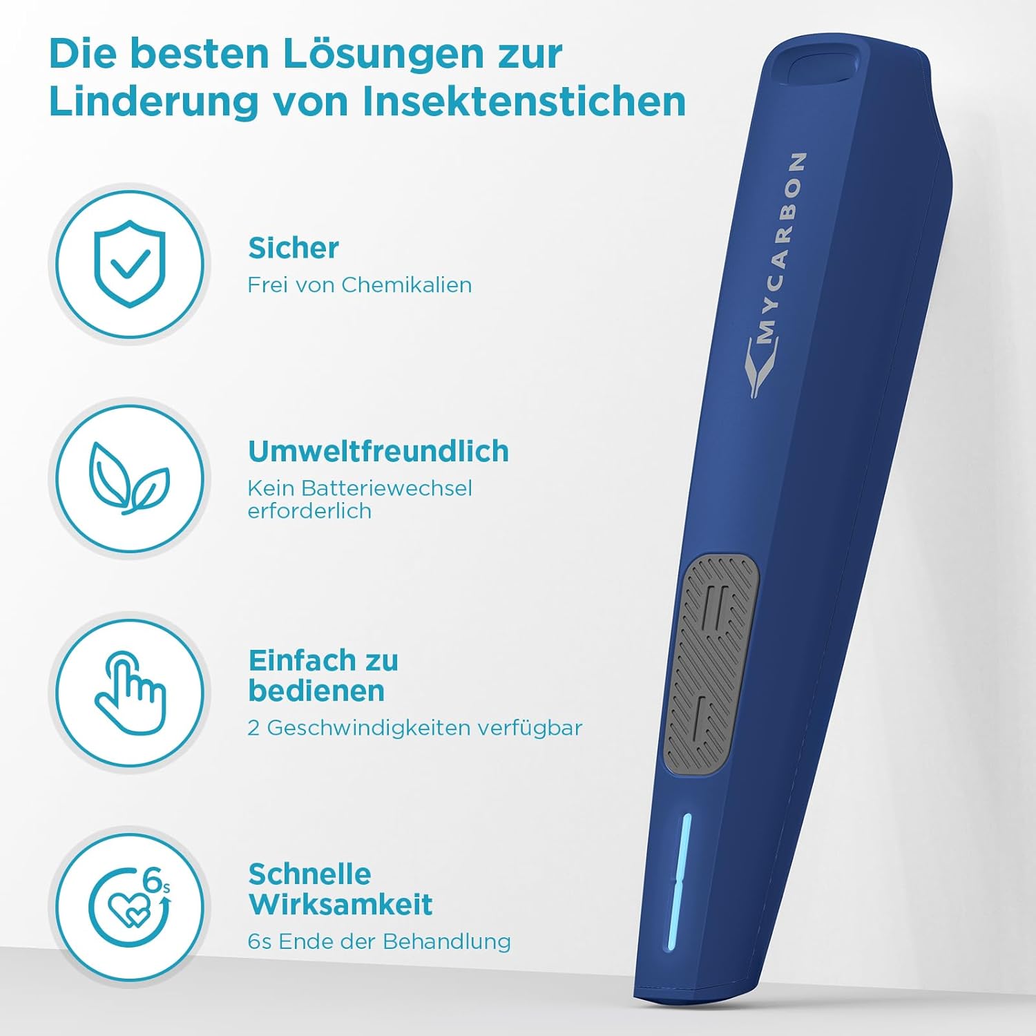 Detalle de MYCARBON Mückenstich Hitzestift – kompakter Stichheiler mit USB‑C, chemiefrei und schnell schmerzlindernd