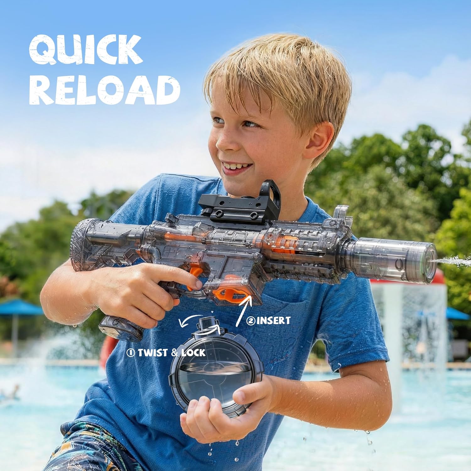Thumbnail 3 de 2 Pack Water Gun for Kids with LED Light & 25 ft Range — Large Capacity, No Leak, BPA-Free Squirt Guns